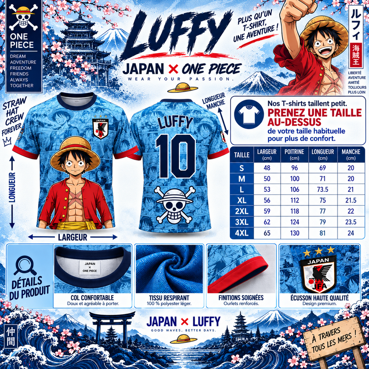 🏴‍☠️ Luffy Dessin Bleu – Japan Edition 🇯🇵