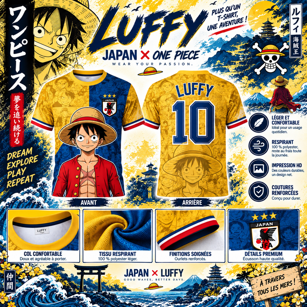 🏴‍☠️ Luffy Dessin Jaune – Japan Edition 🇯🇵
